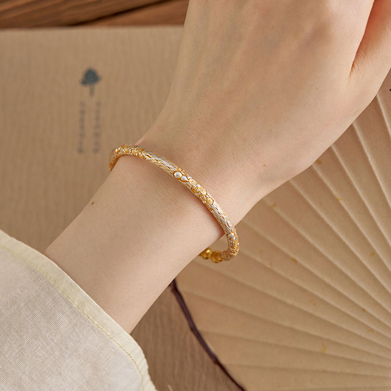 925银樱花葫芦手镯女新中式小众宫廷风高级描金工艺轻奢优雅手环