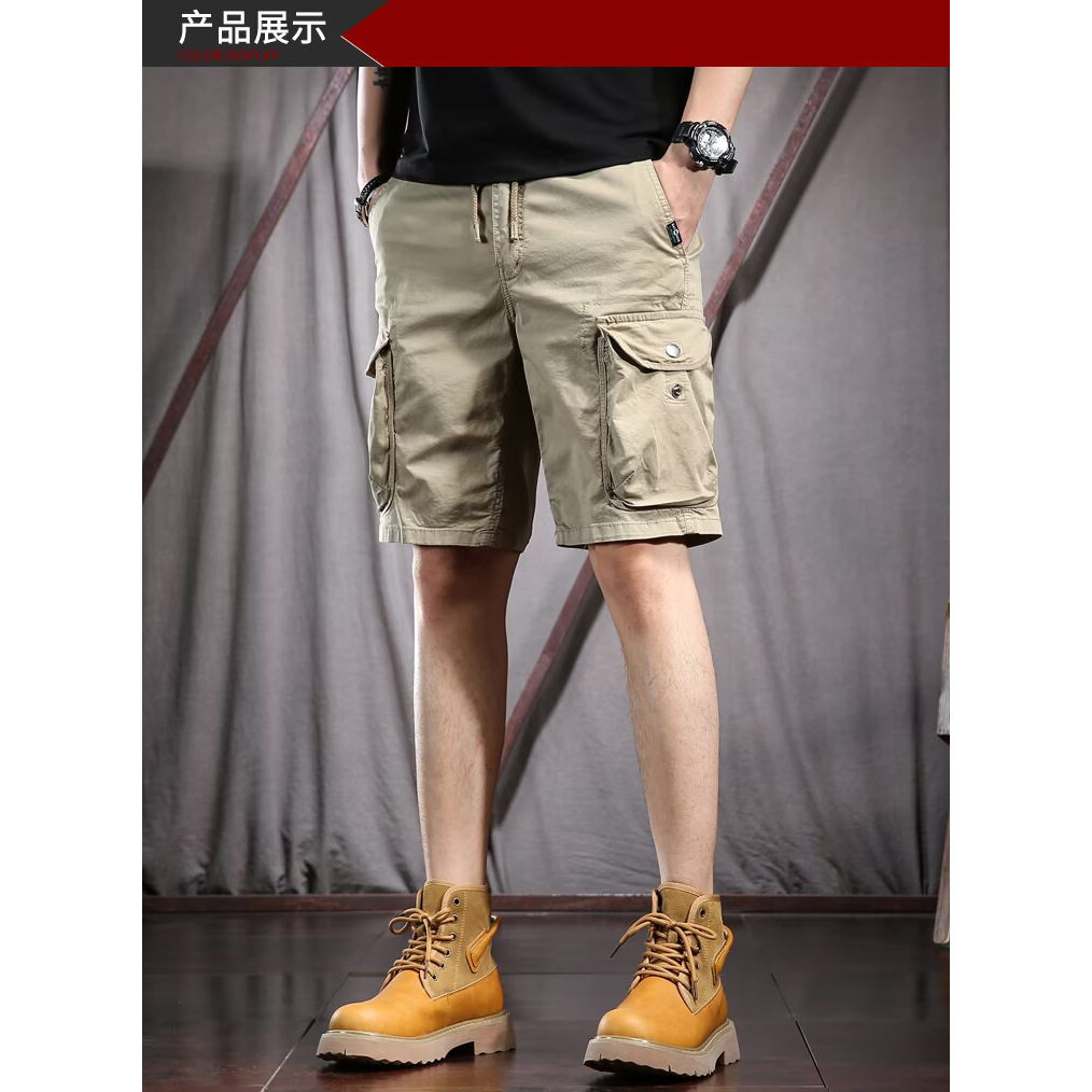 夏季美式复古直筒五分裤男休闲多袋中裤5分马裤运动工装短裤男潮