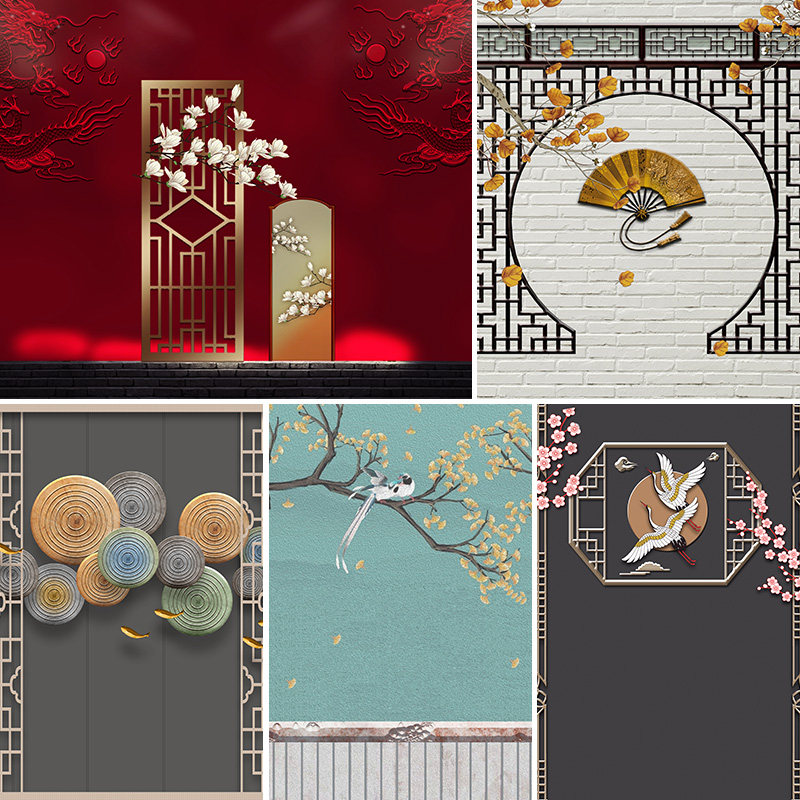 新款古风中国风古代风格直播背景布3d立体室内主播直播背景装饰可移动