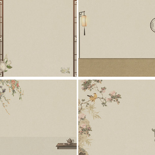 3D立体背景布工笔画山水花鸟古风古风新中式背景墙亲子照主播男女网红抖音快手写真婚纱快手影棚室内