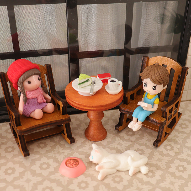 微缩娃娃屋配件木质桌椅蛋糕咖啡小书男女过家家迷你生活场景摆件