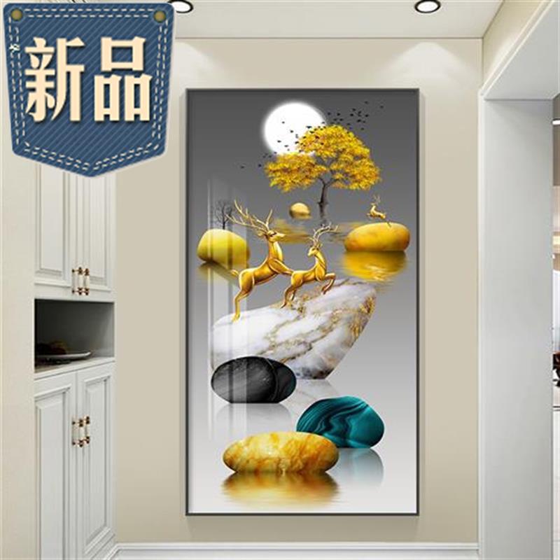 2021入户玄关装饰画新中式大气山水走廊尽头墙面壁画客厅玄幻过道