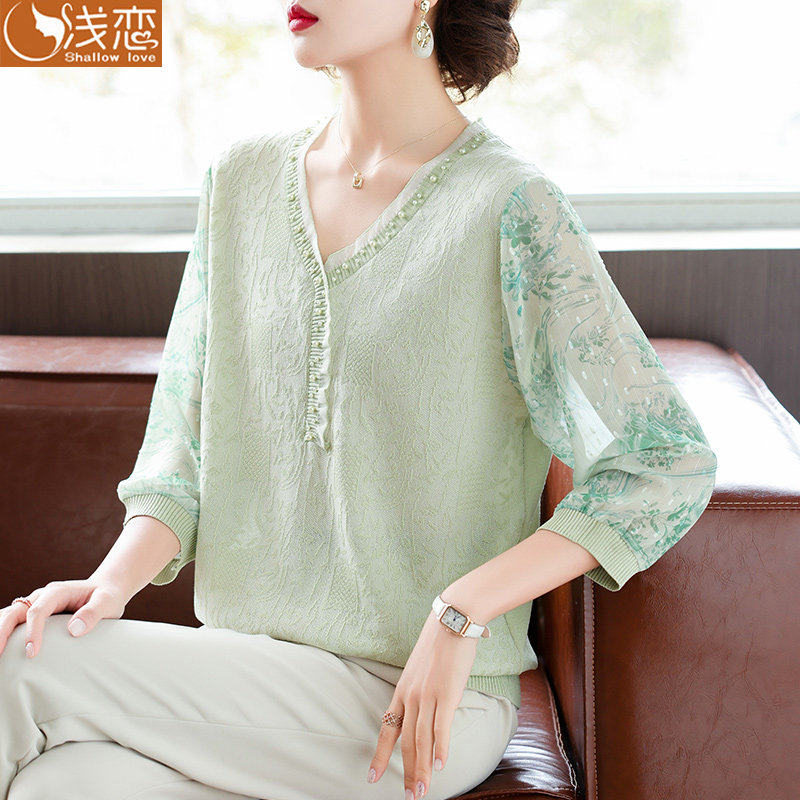 妈妈夏装洋派薄款小衫中年女装春夏2025新款T恤中老年针织上衣服