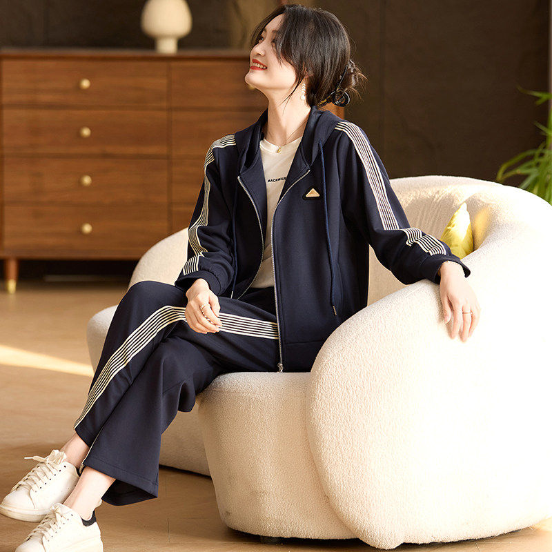 喜卉中老年女装连帽外套休闲裤子两件套时尚减龄妈妈春装运动套装