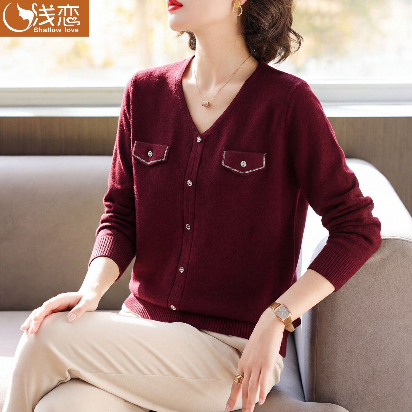 妈妈春装薄款毛衣中年女装洋气本命年红色上衣中老年春秋打底小衫