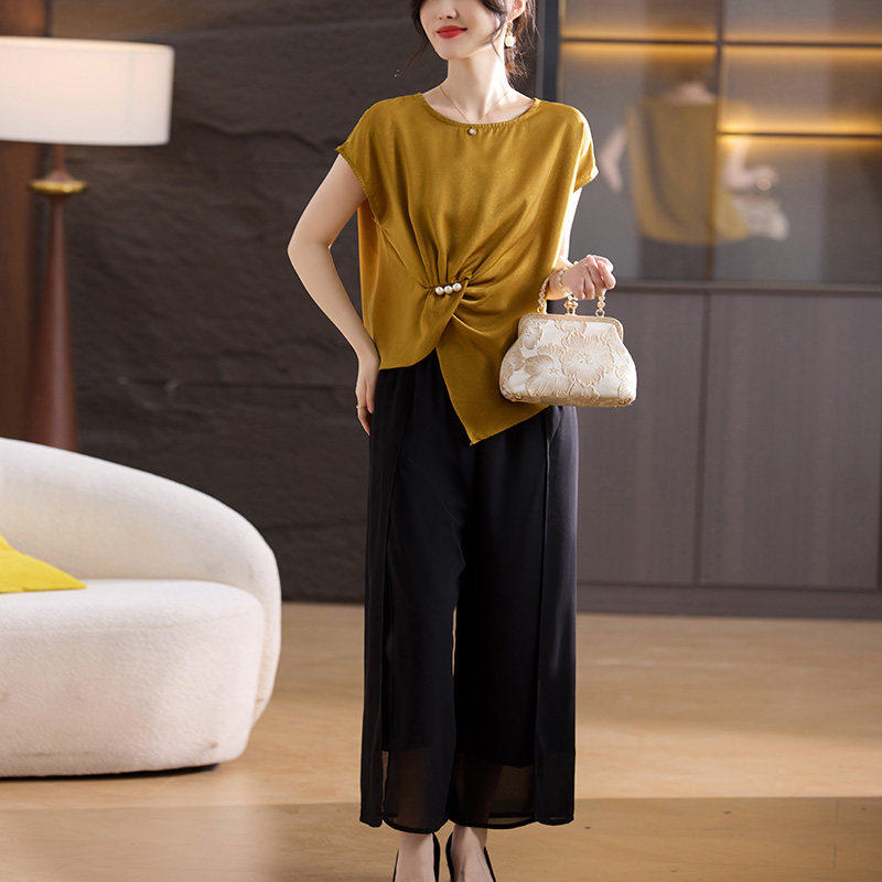 时尚妈妈夏装套装休闲 宽裤两件套2025新款中年女装宽松大尺码上