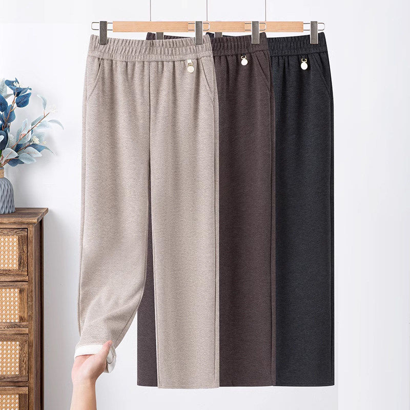 喜卉妈妈春装新款时尚洋气松紧裤子中老年女装阔太太春季弹力长裤