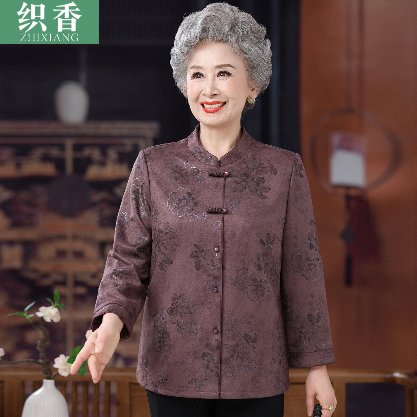 老年人女春装奶奶衬衫长袖新中式盘扣老人衣服老太太唐装妈妈衬衫