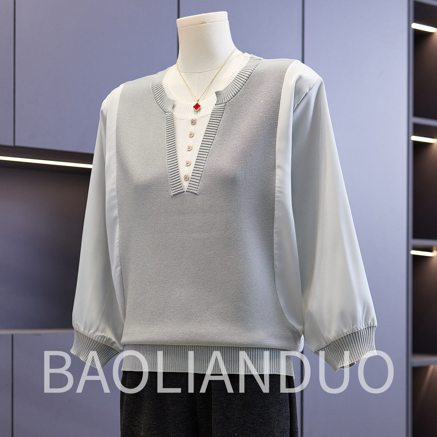 洋气妈妈春装七分袖小衫中年女装新款纱袖T恤中老年减龄针织上衣