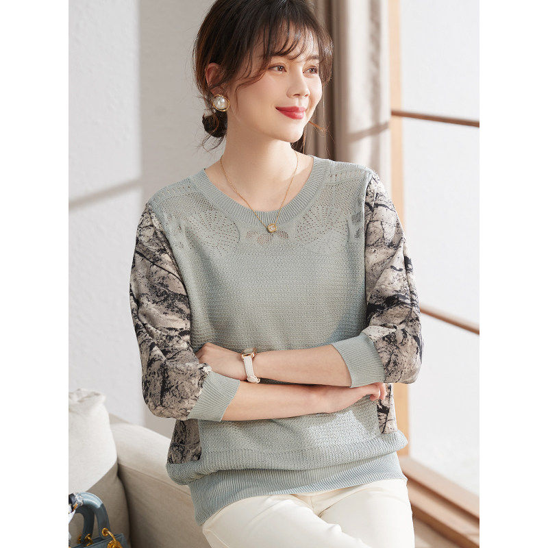 喜卉中老年女装春秋薄款七分袖小衫2026新款妈妈春装洋派针织上衣