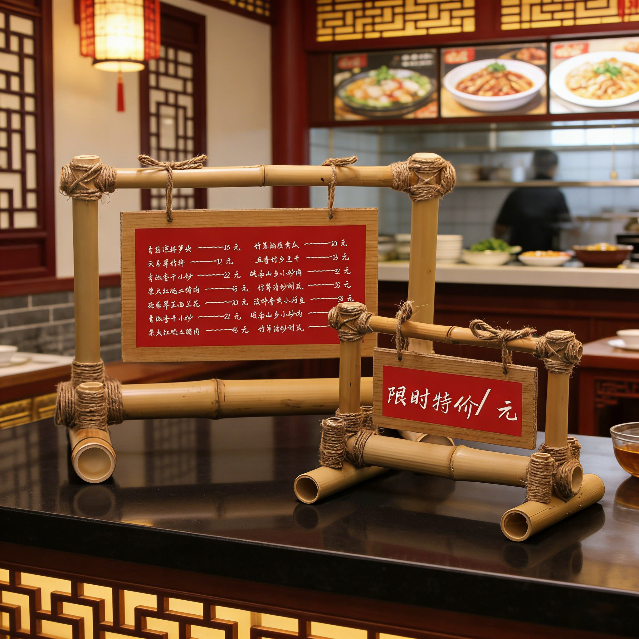 火锅店中餐厅中式古风竹制桌面立牌餐牌菜牌价目表定制菜单定做