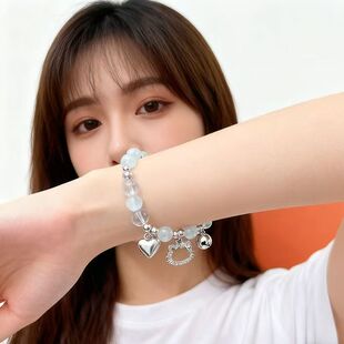 新款 kt猫爱心铃铛手链盘玩手串KT猫眼石串珠饰品配饰 小红书同款