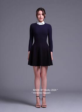 Mulky直邮Poem2023秋冬0082通勤黑连衣裙