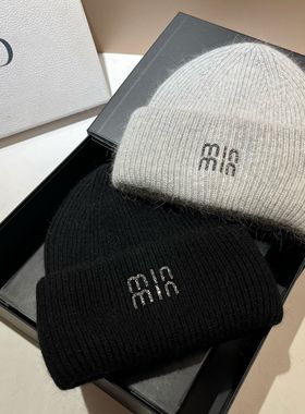 【兔毛】min新款韩版大头围针织帽女冬加厚保暖毛线帽显脸小冷帽
