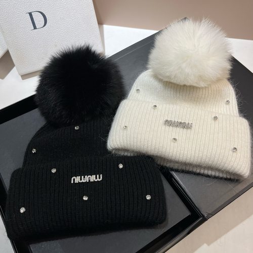 小钻满天星min毛线帽冬季大毛球甜美兔毛针织帽冰岛明星款护耳帽