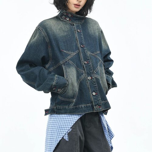 美式复古立体解构拼接水洗牛仔外套男女秋季宽松休闲短款工装夹克