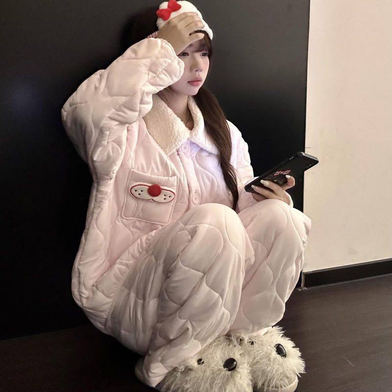 甜美粉色夹棉睡衣女冬季大码加绒加厚长袖长裤家居服套装外穿秋冬,女士内衣/男士内衣/家居服,睡衣/家居服套装,淘宝优惠券,粉丝福利购,淘宝优惠卷