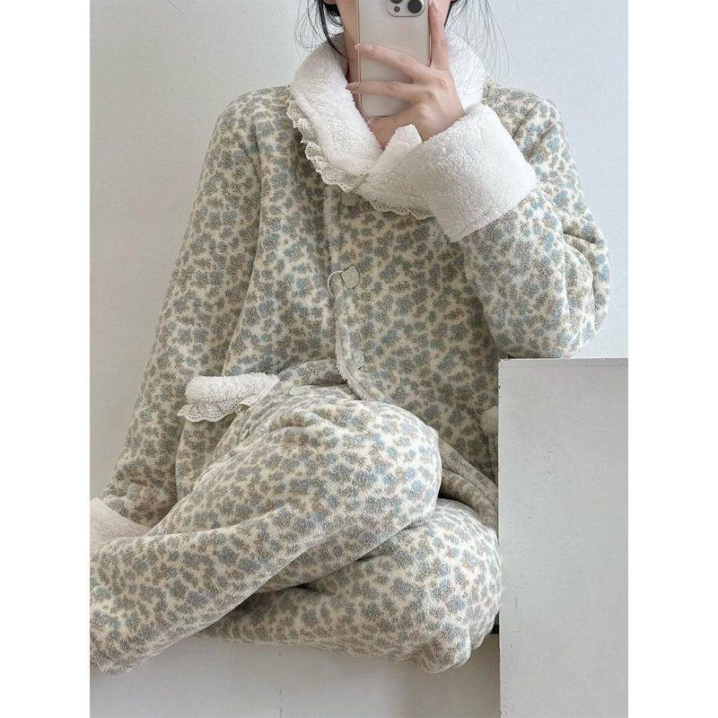 法式复古风豹纹珊瑚绒睡衣女2025冬季新款大码加厚家居服套装套装,女士内衣/男士内衣/家居服,睡衣/家居服套装,淘宝优惠券,粉丝福利购,淘宝优惠卷