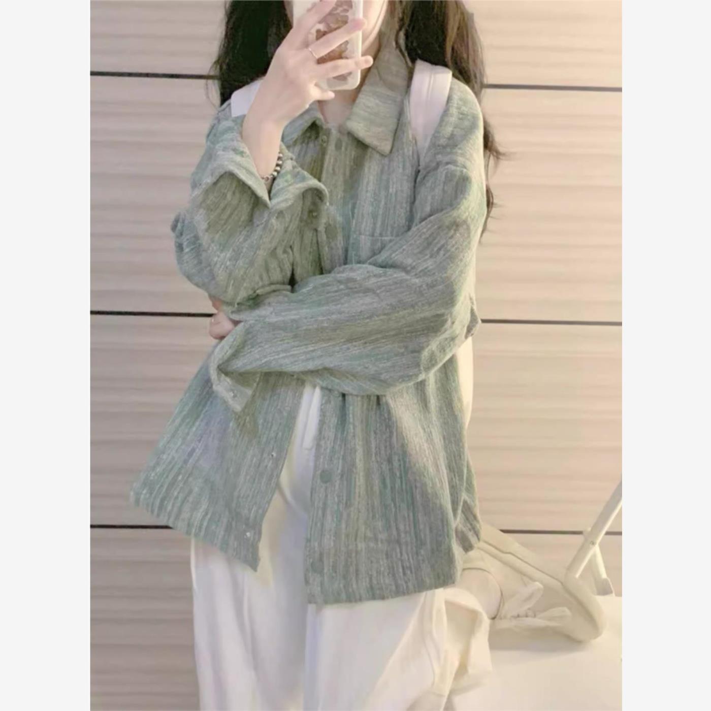 小香风绿色外套女chic春秋季薄款夹克宽松休闲百搭开衫上衣棒球服