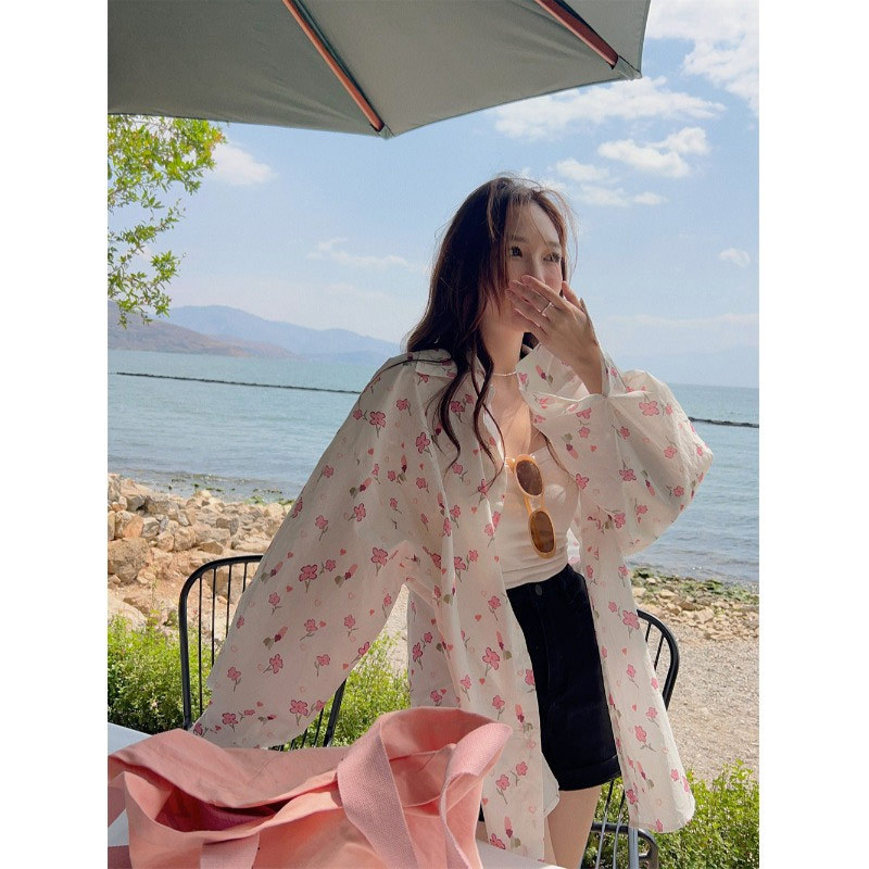 碎花长袖衬衫外套女夏季薄款宽松外穿设计感小众海边度假防晒上衣
