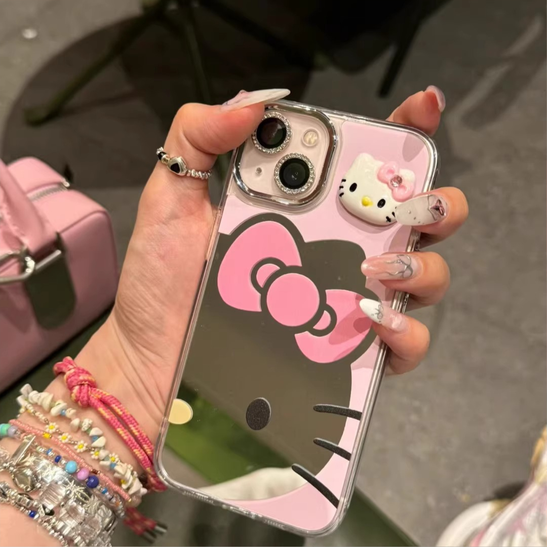 匠轩化妆镜立体卡通猫咪金属