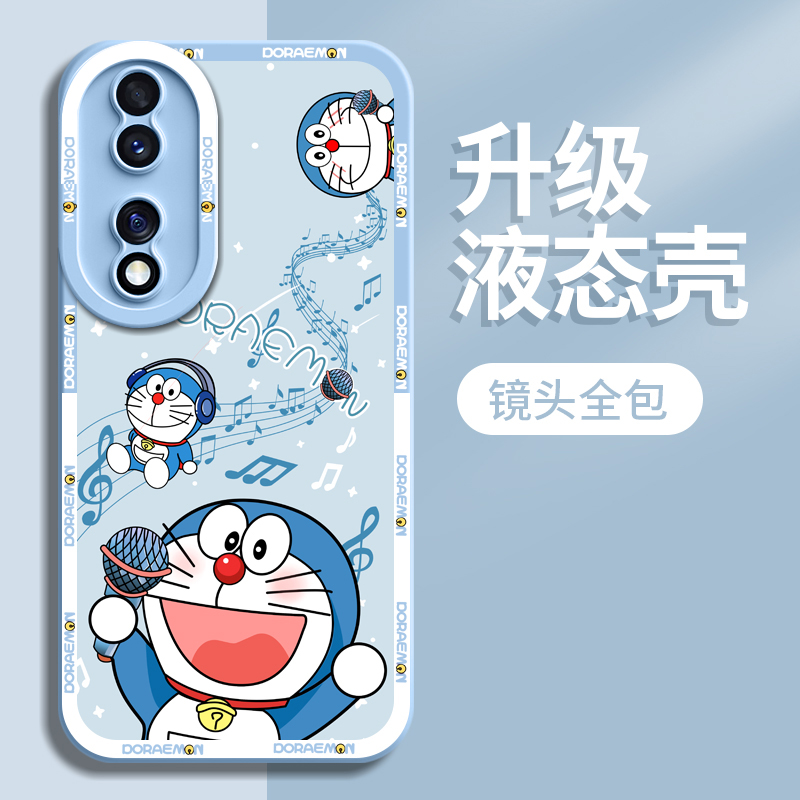 唱歌绘画蓝胖子适用华为荣耀70手机壳80的新款60pro套30液态荣耀X40硅胶50se全包防摔pro+软x40gt女pr0潮por