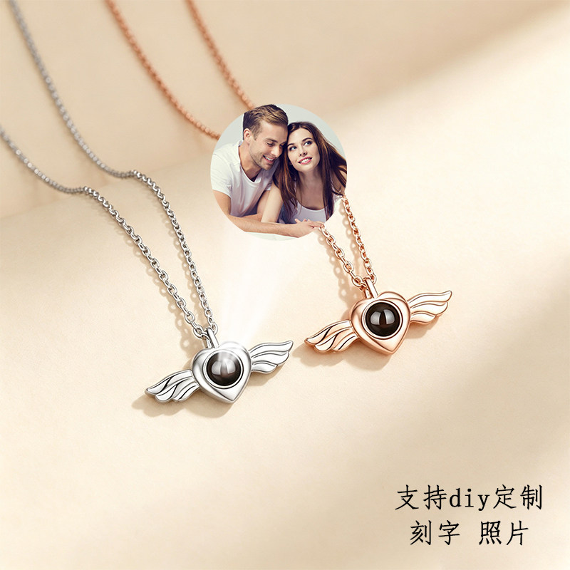 S925银爱心天使投影项链百搭