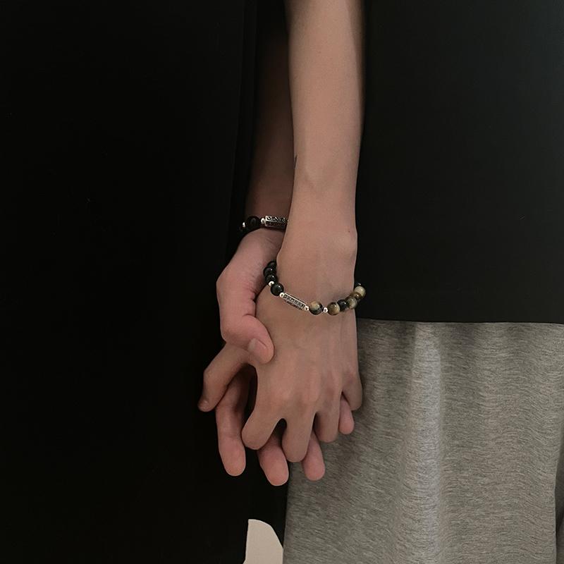 纯银原创设计天然虎眼石情侣手链