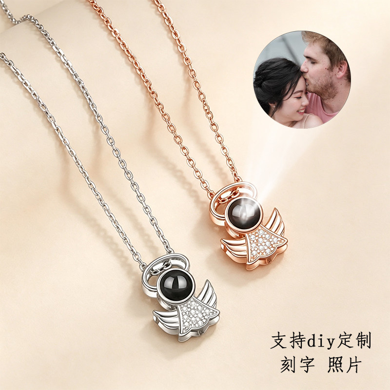 925银小天使投影项链女走心礼物
