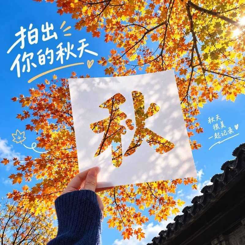 拍出你的秋天！秋字镂空模版剪纸秋日落叶拍照道具氛围出片背景板