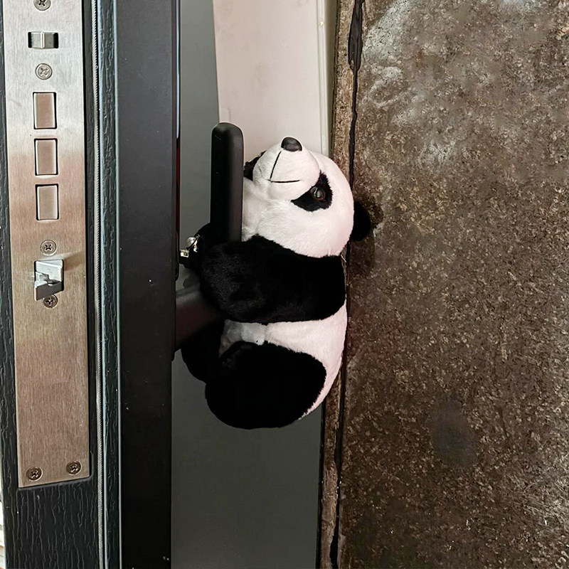 大熊猫门把手防磕碰撞神器智能密码锁防盗入户门阻挡器玩偶保护套