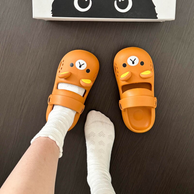 可爱轻松熊凉拖鞋女洞洞鞋夏季外穿拖鞋防滑舒适儿童宝宝拖鞋包头