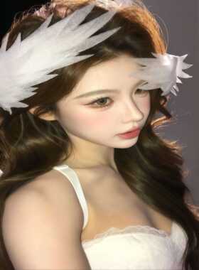 刺绣天使之翼白色羽毛头饰lolita天鹅翅膀白天使cos女生拍照道具
