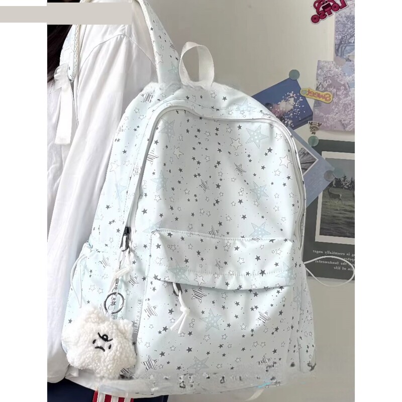 ins书包初中女生高颜值小众星星印花背包高中一年级大容量双肩包