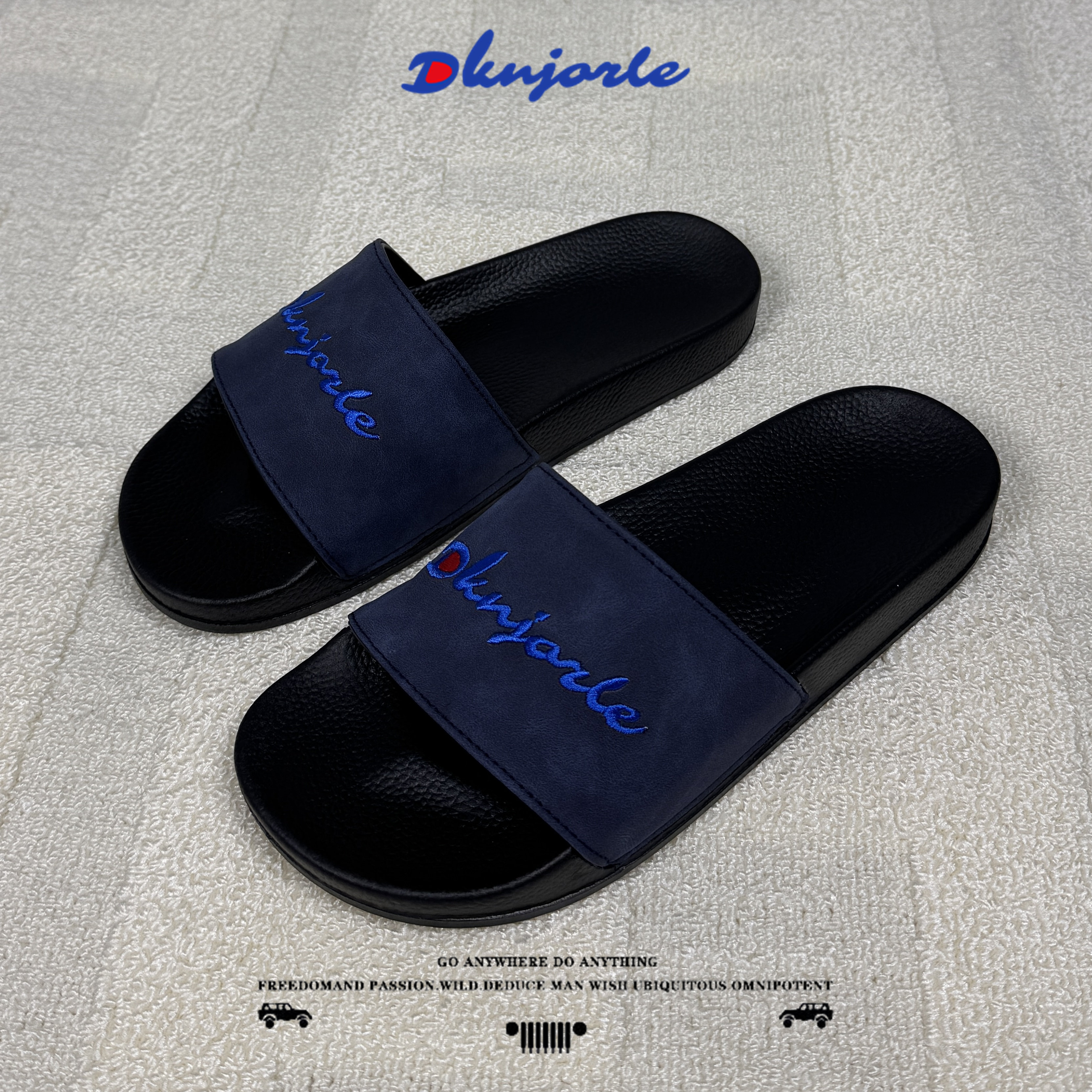 舒适百搭刺绣男士一字拖厚底防滑防臭外穿凉拖夏季百搭休闲拖鞋