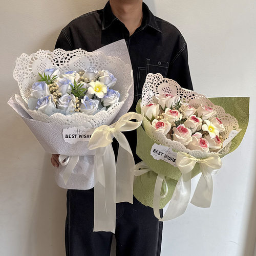情人节礼物成品花束玫瑰香皂花满天星永生花生日送女友朋友七夕