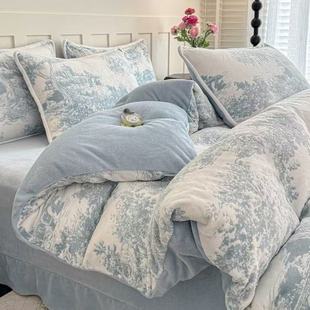 2025新款 雕花烂花牛奶绒兔毛包边高克重轻奢四件套