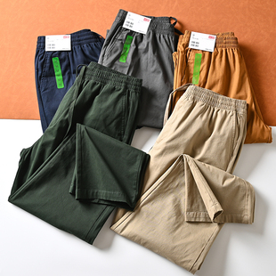 松紧腰直筒宽松休闲长裤 裤 子男春秋水洗纯棉弹力日系通勤锥形男士