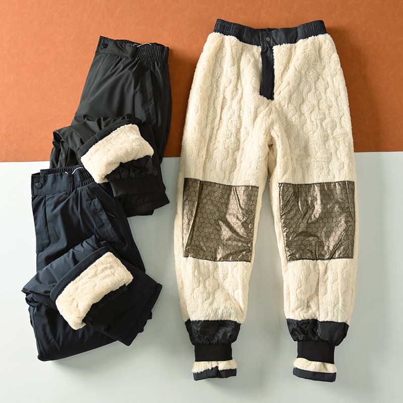 双层裤脚加厚羊羔绒卫裤石墨烯护膝男女士防风休闲保暖裤棉裤冬季