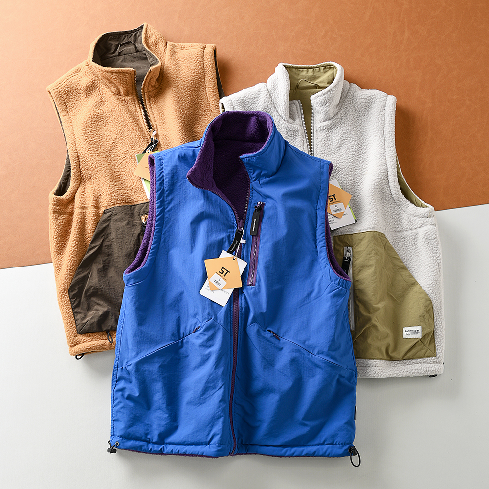 双面穿摇粒绒户外加厚马甲外套