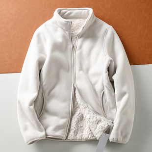 出口日单 男女同款 双层复合秋冬加厚加绒羊羔绒立领摇粒绒外套潮