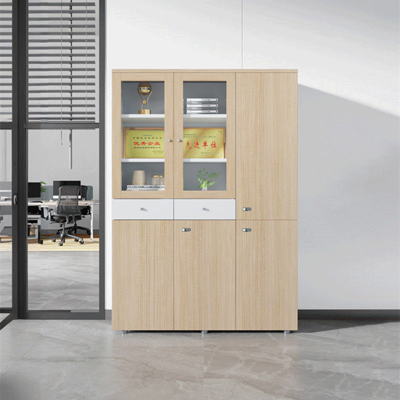 办公室文件柜木质带抽屉密码锁三门实木书柜档案柜资料储物收纳柜