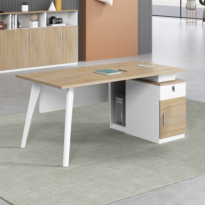 办公桌单人简约现代小型办公室员工位1.21.6米原木色电脑桌椅组合