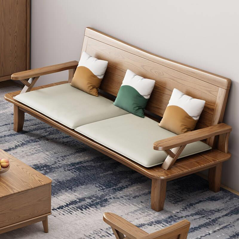 北欧实木沙发组合客厅新中式科技布三人位沙发冬夏两用白蜡木家具