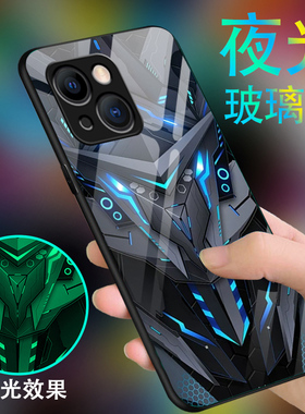 黑色战士适用苹果13手机壳iPhone14男15pro新款12promax炫酷11夜光XR玻璃xsmax全包678plus薄mini潮se二代套