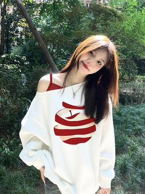 有肩带斜肩卫衣女秋季2025新款韩系慵懒风露肩设计感长袖chic上衣