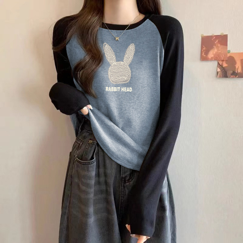 纯棉打底衫女长袖内搭秋冬2025新款正肩撞色t恤宽松洋气长袖上衣,女装/女士精品,T恤,淘宝优惠券,粉丝福利购,淘宝优惠卷