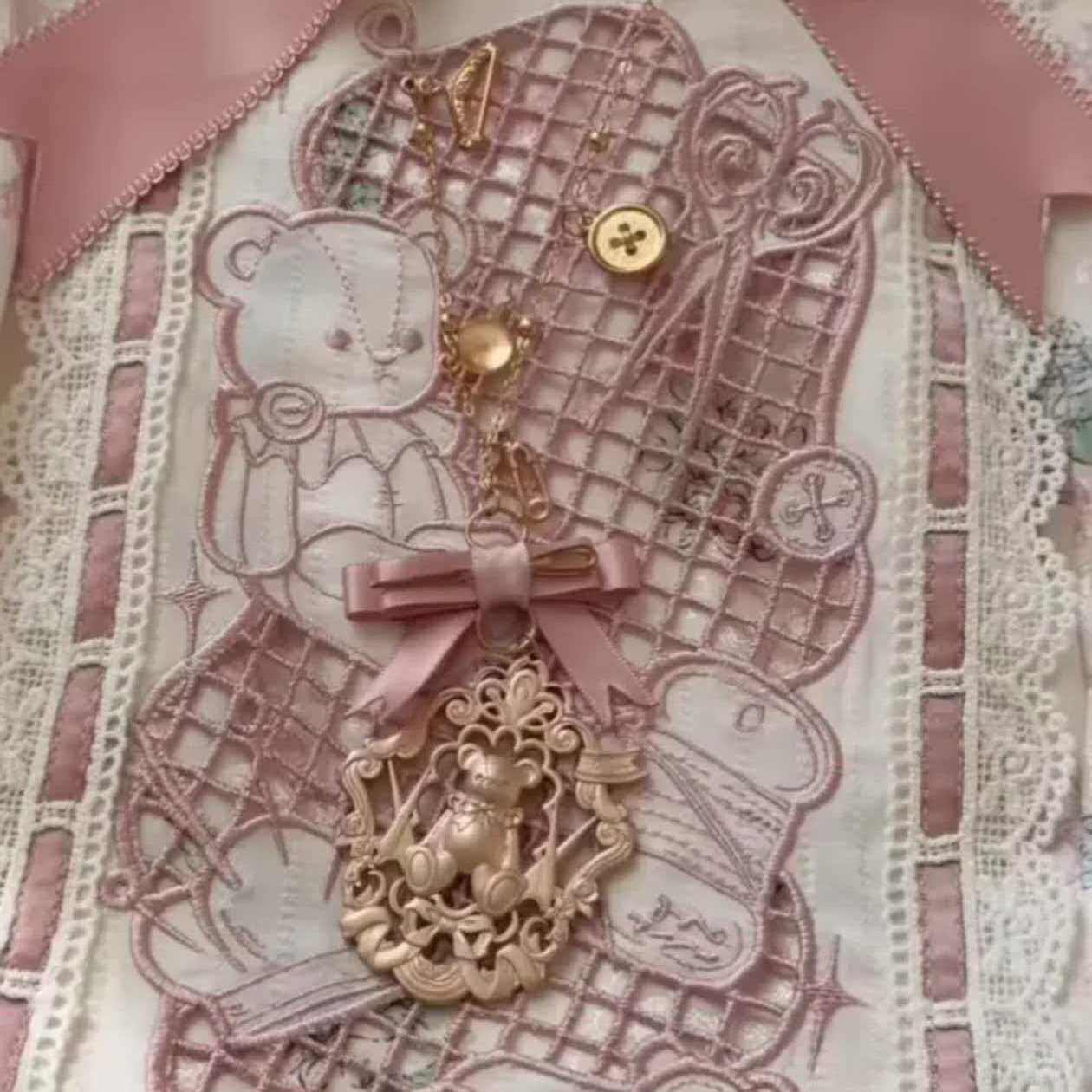 复古宫廷小熊项链 蝴蝶结丝带 Lolita 精致 doll 感少女搭配颈饰