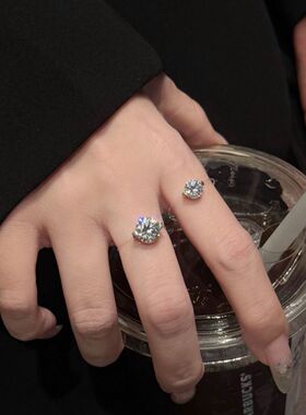 人鱼隐形之泪轻奢透明鱼线设计法式戒指简约爆闪高级锆石新款