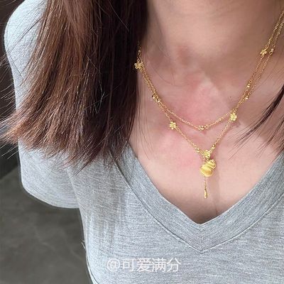 「福禄满满」新中式金色拉丝葫芦花朵项链爆闪温柔时尚双层锁骨链